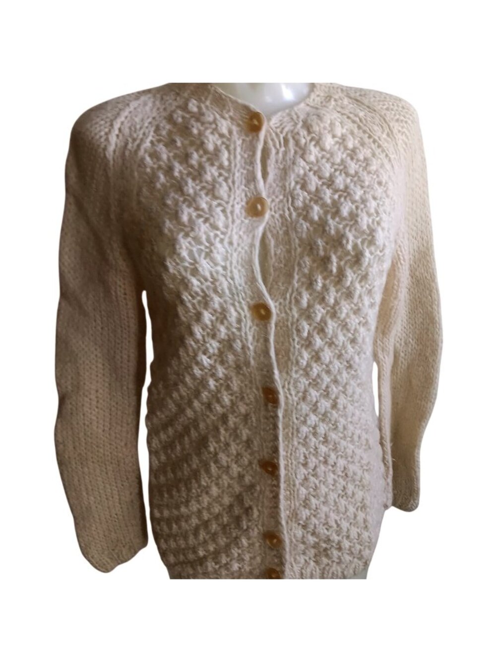 Italian Wool Blend Cardigan Sweater Mohair Vintage Medium Handmade Cream